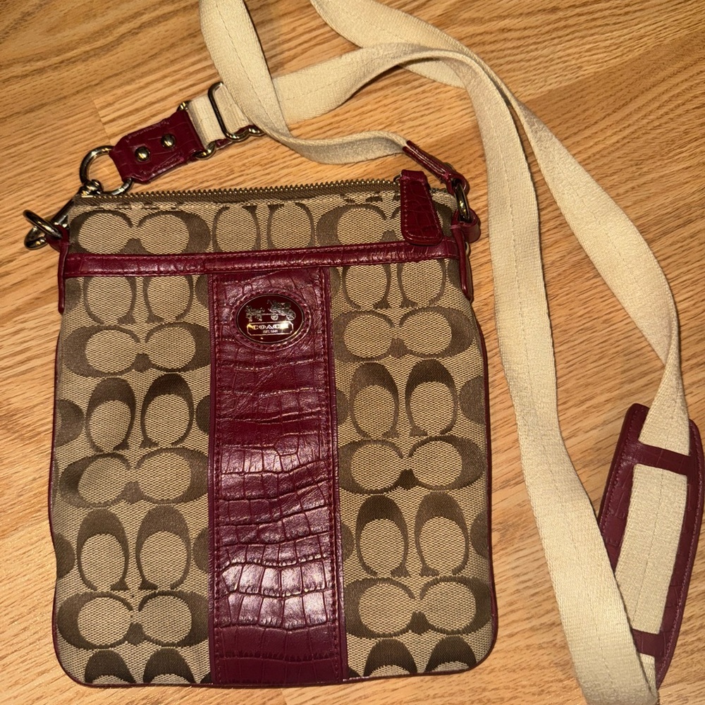 Coach Beige and Burgundy Crossbody Bag